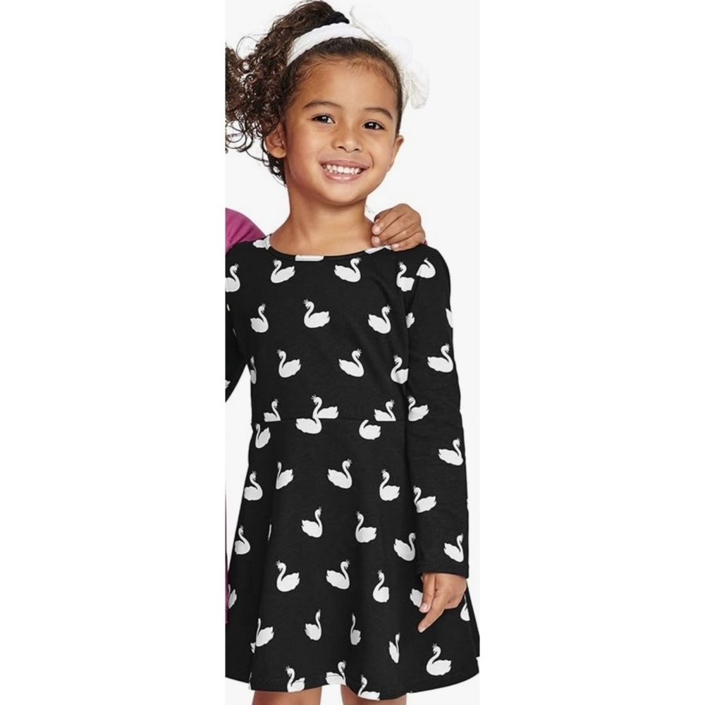 The Children's Place Long sleeve Swan Princess Skater dress Black Size 3T